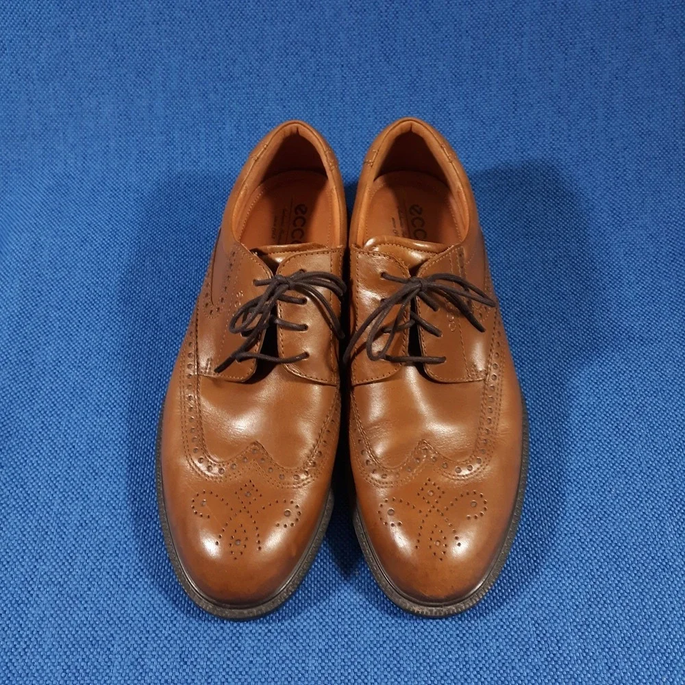 ECCO Wingtip Brogue Oxford Dress Shoes Mens Size EU 46 US 12-12.5 Brown Lace Up